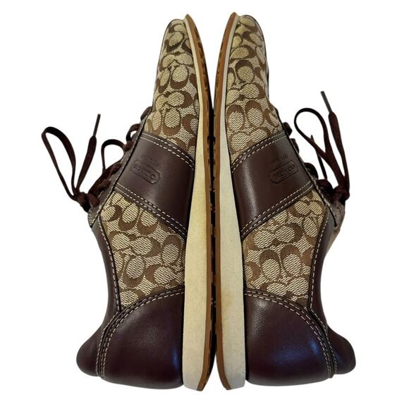COACH Noella Signature Logo Brown Canvas Leather Tennis Shoes Size 6.5M MINT - Picture 8 of 9